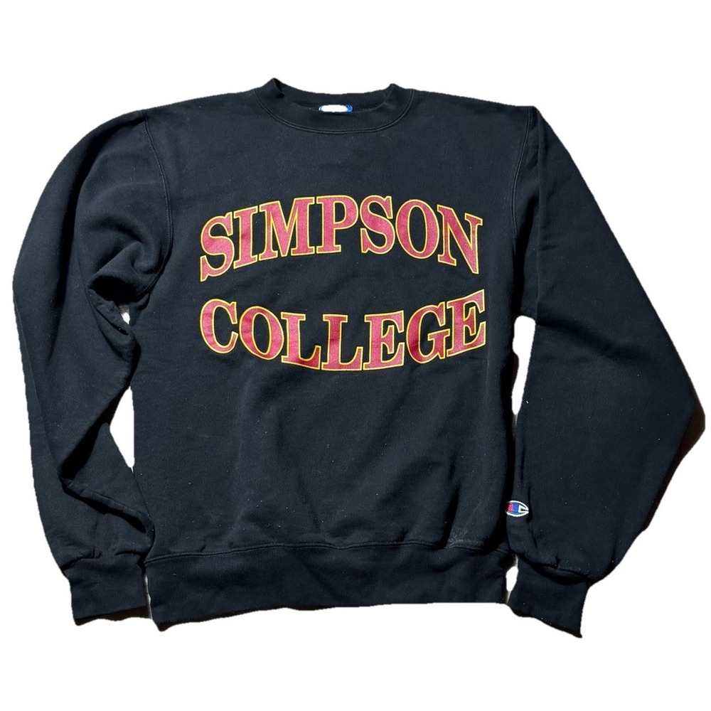 Champion Simpson College Crewneck Sweatshirt Mens XS Black Spell Out Eco Fleece